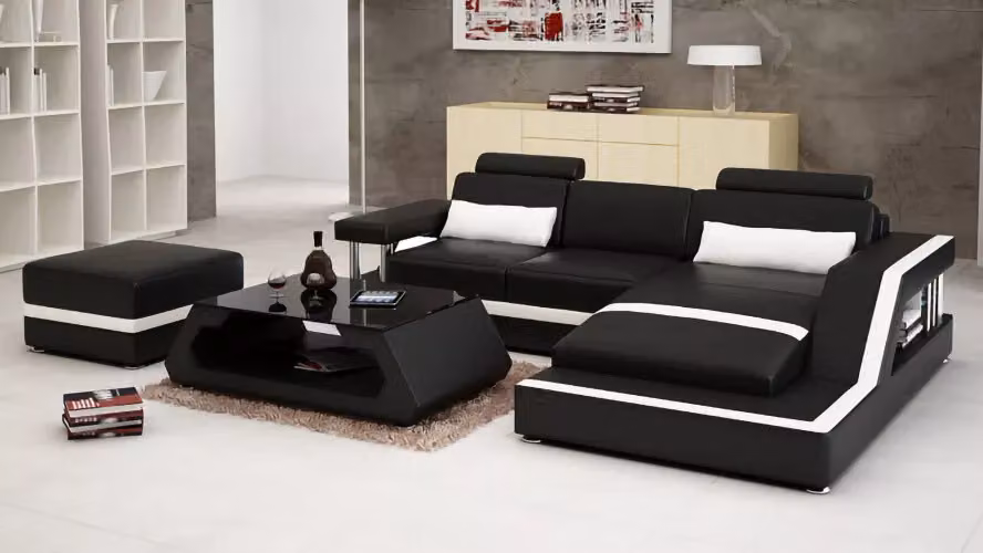 Ecksofa Couch Polster Eckgarnitur 3tlg. Sofa Hocker Couchtisch Wohnzimmer Möbel
