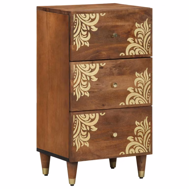 Credenza moderna vidaXL in legno di mango massello e metallo, colore marrone e oro, L 40 cm x P 33 cm x H 75 cm