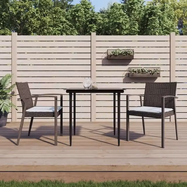 Set di 2 sedie da giardino vidaXL in polyrattan marrone con cuscini bianchi e braccioli L/P/H: 57 x 57 x 83 cm