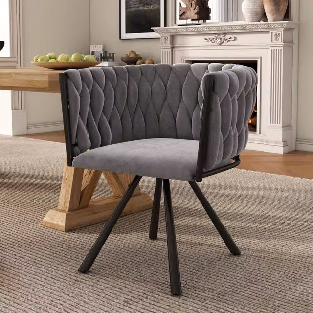 Set di 4 sedie da pranzo FOLYNA girevoli a 360° in velluto grigio con schienale curvo imbottito e gambe in metallo