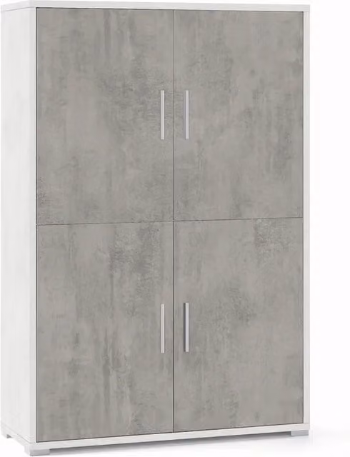 Armadio mobile 4 ante 108x41x161H cm in kit di montaggio colore Ossido bianco e Cemento