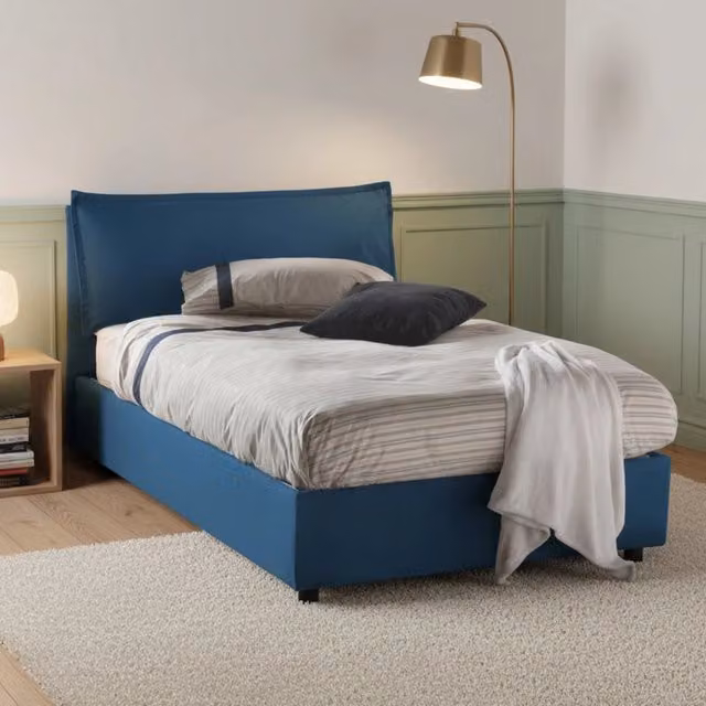 Letto Abbygale con Materasso Incluso Made in Italy, Modello Moderno con Contenitore a Sollevamento, Colore Blu, 120 x 200 cm