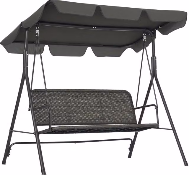 Dondolo da Giardino 3 Posti con Tettuccio Regolabile in Rattan PE, 167x112x153cm, Grigio Scuro