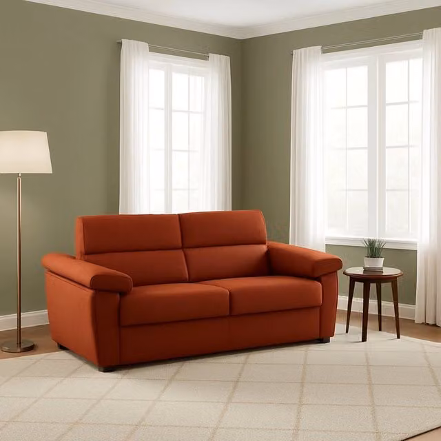 Divano Letto 2 Posti Fisciano DMORA Arancione con Rivestimento Sfoderabile e Struttura in Legno Solido L: 205 cm, P: 95 cm