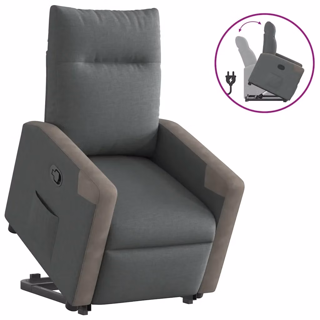 Poltrona Alzapersona Reclinabile con Assistenza Elettrica vidaXL in Tessuto Grigio con Braccioli – 2