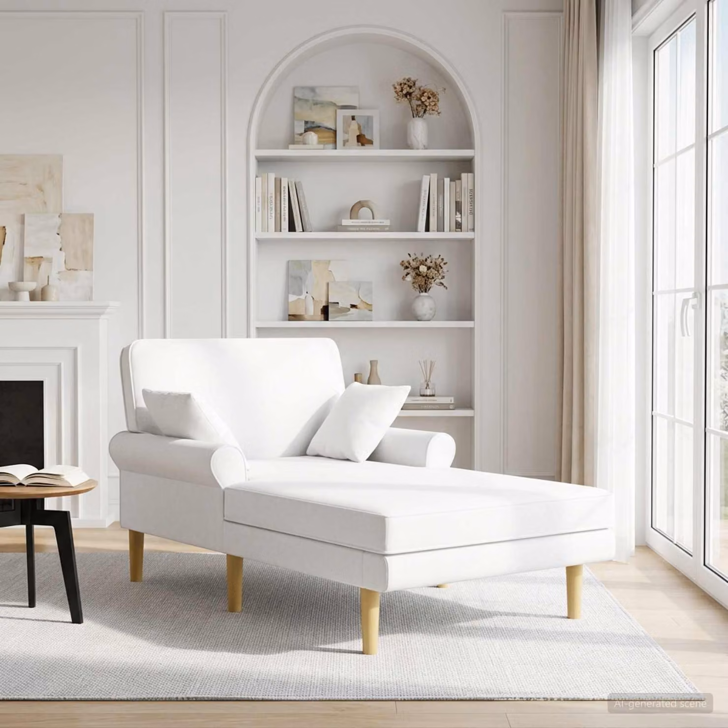 Chaise longue moderna vidaXL in tessuto bianco con cuscini inclusi e coperture rimovibili L/P/H: 174 x 106 x 86 cm