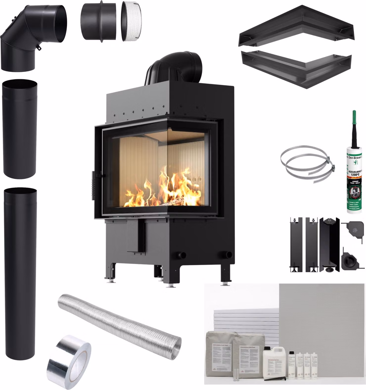 Camino KRATKI LUCY Right 12 kW Ø200 con incasso Accessori per l'installazione