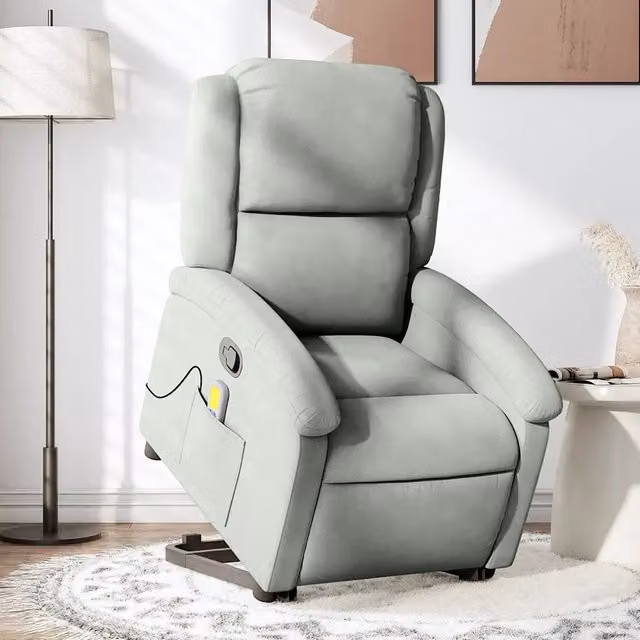 Divano Sedia-Poltrona Alzapersona Reclinabile Grigio Chiaro in Velluto 799473