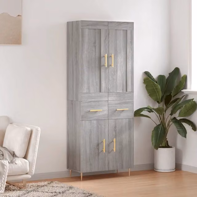 Credenza moderna vidaXL in legno e metallo, colore grigio, L: 69,5 cm, P: 34,0 cm, H: 180,0 cm