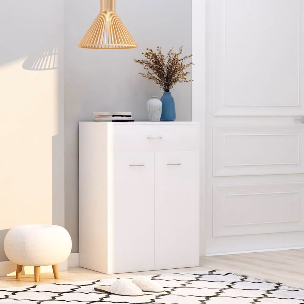 Scarpiera bianca vidaXL in legno con ante a battente e ripiani interni L 60 cm x P 35 cm x H 84 cm