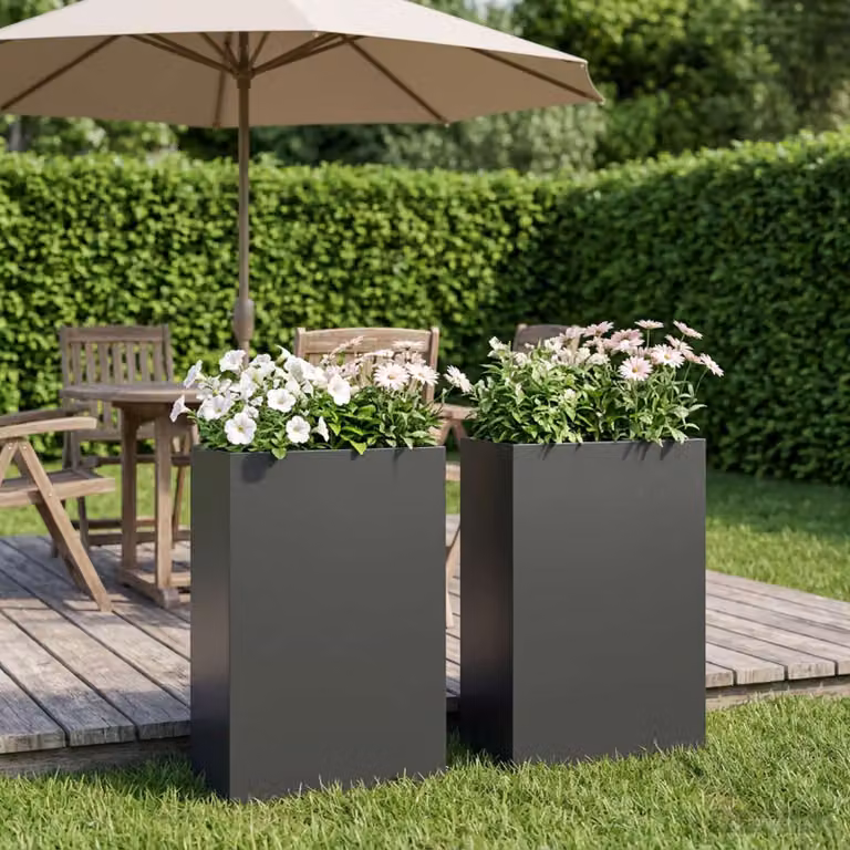 Set di 2 vasi da giardino vidaXL in metallo, colore nero o antracite, L: 40 cm, P: 20 cm, H: 75 cm