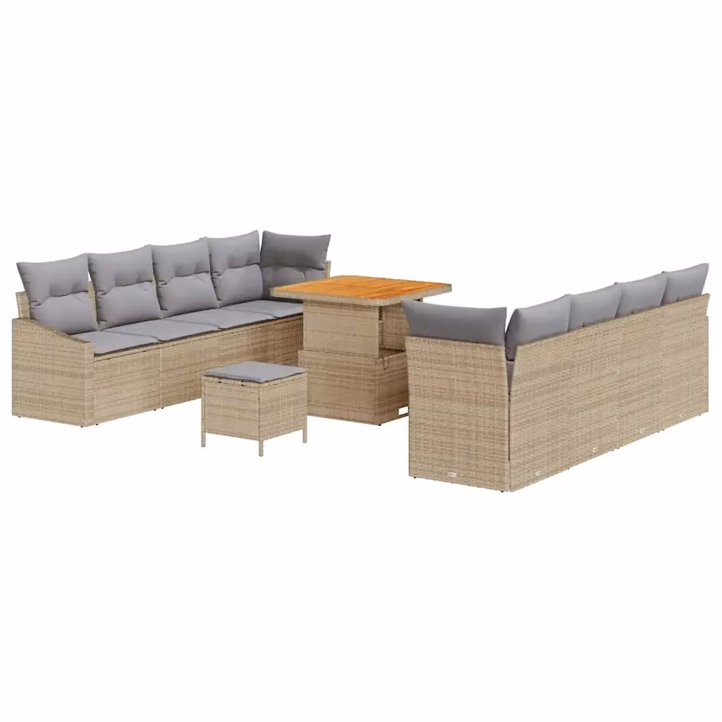 Set Divano da Giardino 11 Pezzi vidaXL Beige con Cuscini e Tavolino in Polyrattan e Legno di Acacia – 2
