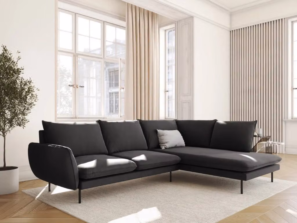Divano angolare destro Vienna di Cosmopolitan Design in velluto grigio scuro per 6 persone L/P/H: 275 x 95 x 73 cm – 2