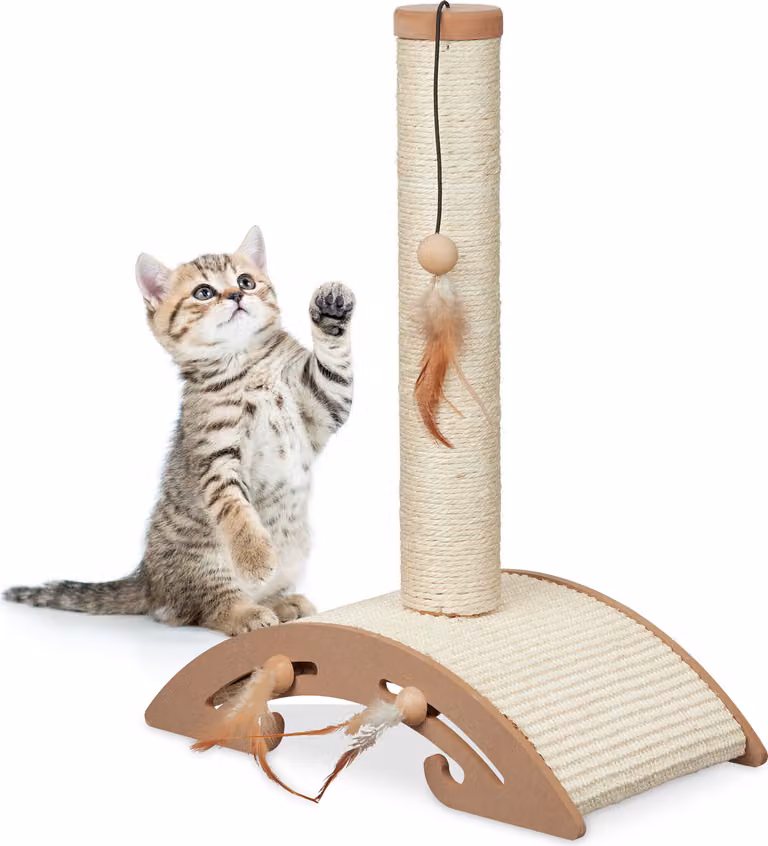 Relaxdays Tiragraffi per gatti, Dimensioni: 52 x 42 x 22 cm, Tiragraffi con giocattolo, per appartamento, tiragraffi in sisal e tavola da graffiare, marrone