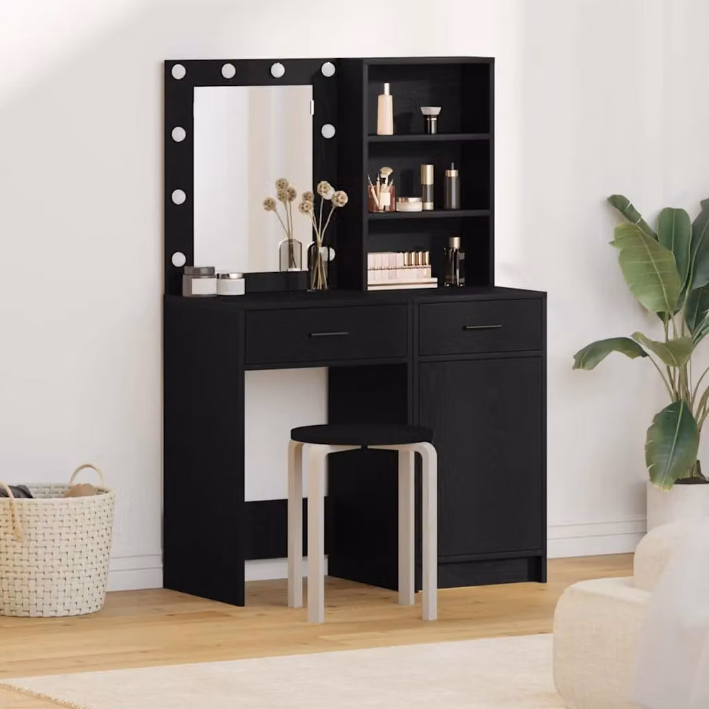 vidaXL Set da tavolo da trucco Hollywood LED con 2 specchi Nero
