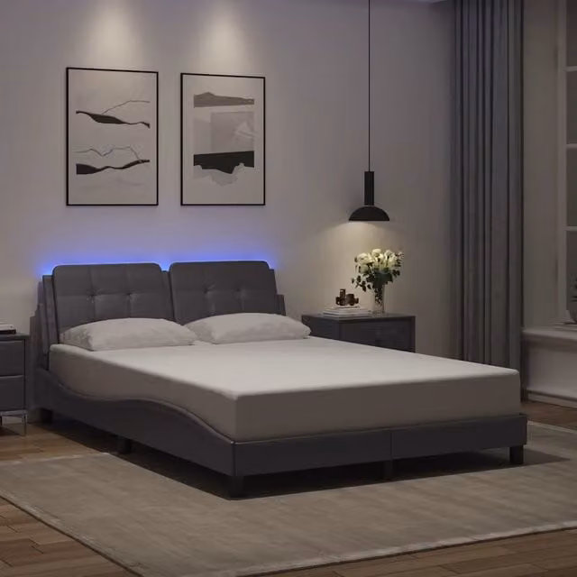 Letto Zadar vidaXL Grigio con Illuminazione LED e Porta USB L/P: 140 x 200 cm