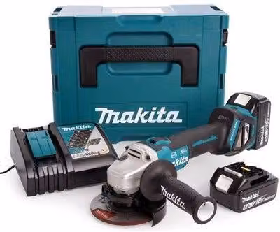 Smerigliatrice angolare a batteria Makita DGA513RTJ con due batterie da 18V 2.0 Ah
