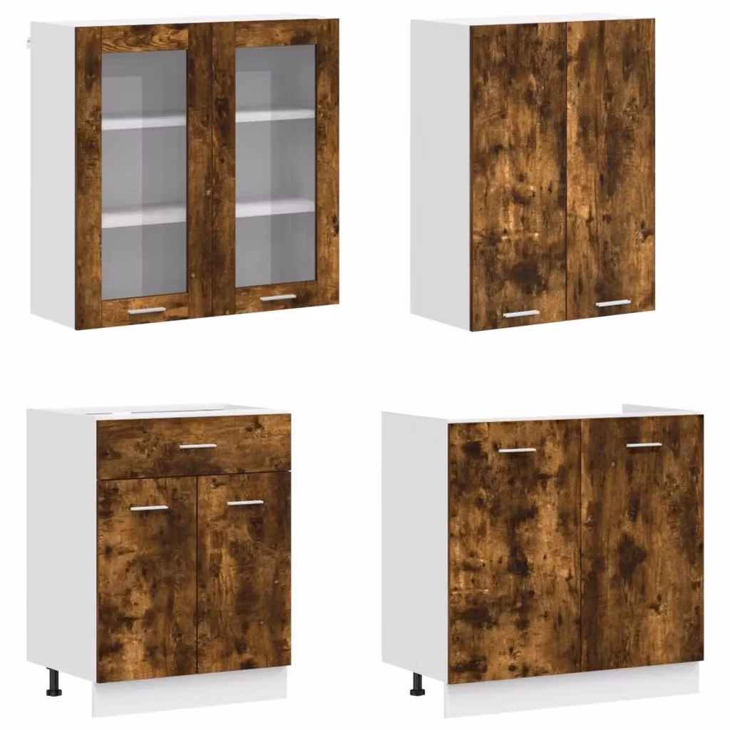 Unità Cucina Moderna vidaXL in Legno Rovere Fumo Marrone con Ante in Vetro 8 Pezzi L: 142,5 cm, P: 46 cm, H: 81,5 cm – 2