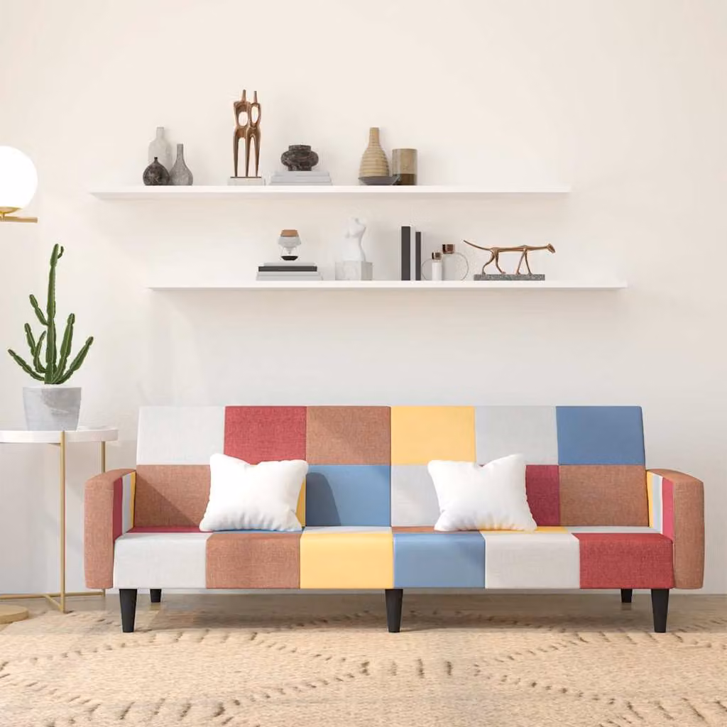 vidaXL Divano Letto Click-Clack a 2 Posti in Tessuto con Struttura in Legno e Poggiatesta Regolabile, Multicolore