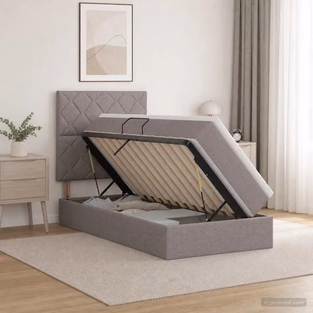 Letto con contenitore moderno vidaXL in tessuto e metallo, L/P/H: 100 x 200 x 140 cm, Grigio o Beige