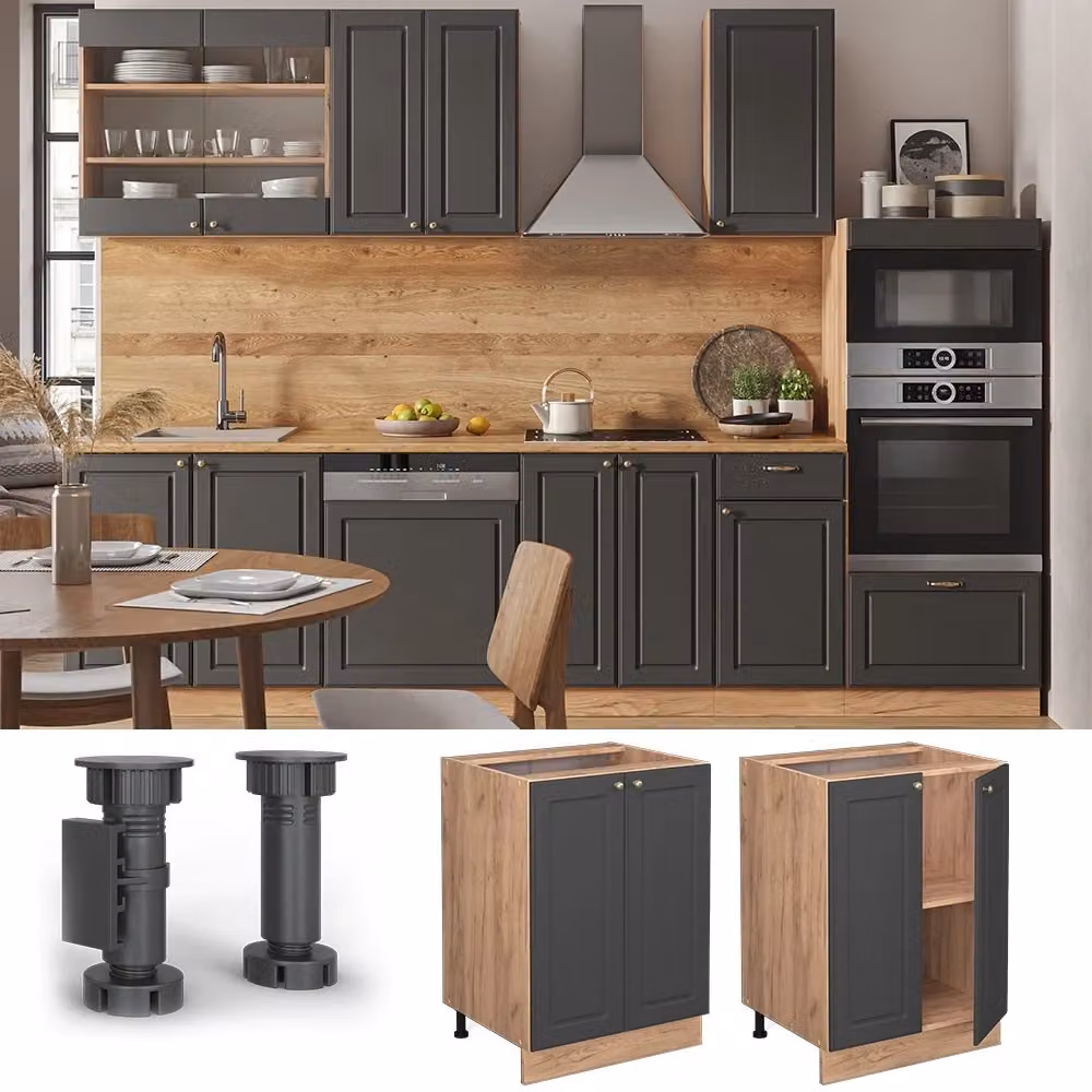 Mobiletto base cucina Vicco Fame-Line Antracite e Rovere dorato senza piano di lavoro L: 60 cm – 2