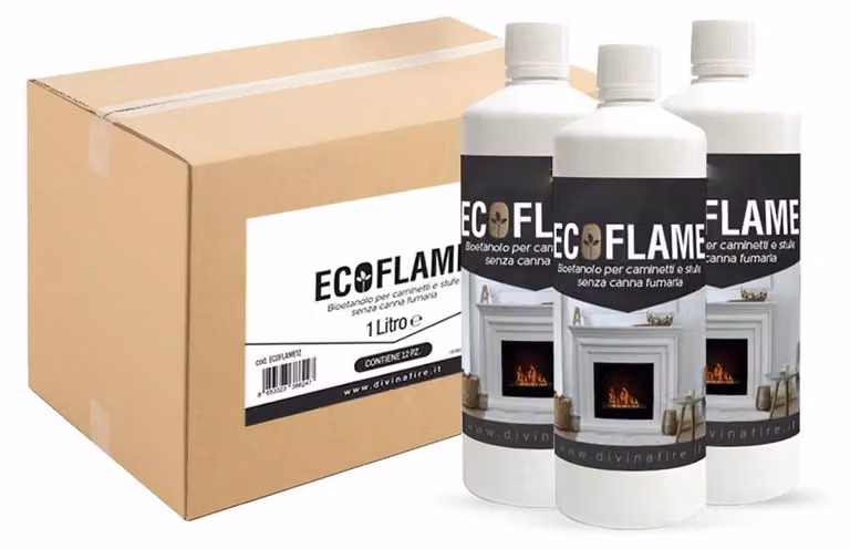 Ecoflame - Bioetanolo combustibile ecologico naturale per camini biocamini (12 bottiglie da 1L)