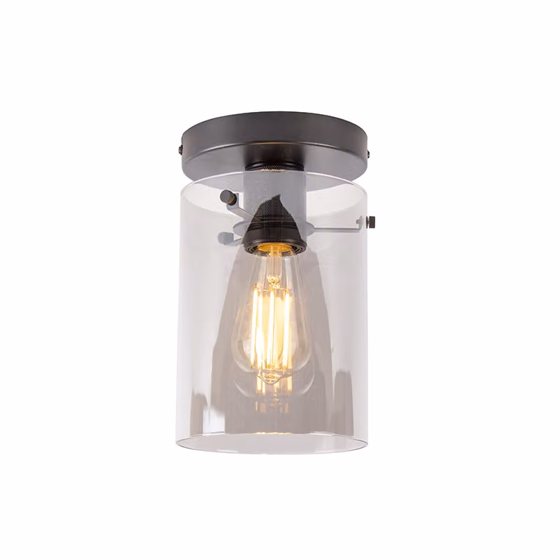 QAZQA - Plafoniera di design I plafoniera I lampada I lampada nera con vetro fumé - cupola I soggiorno I camera da letto - cilindro - LED adatto E27