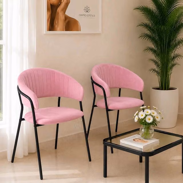 Set da 2 sedie da sala da pranzo Aurelia in velluto rosa con gambe in metallo nero