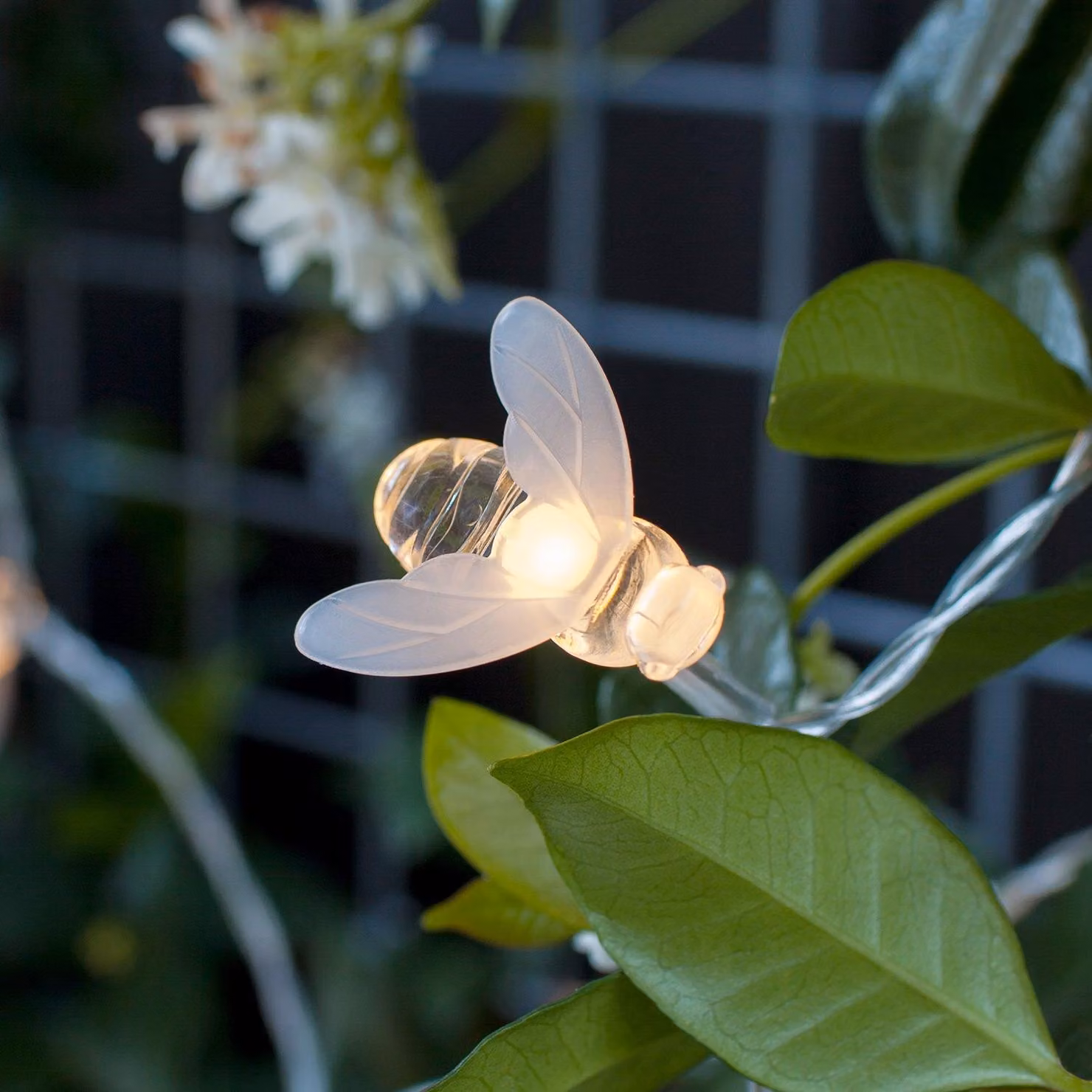Catena luminosa solare con 20 LED a forma di ape, grado di protezione IP44, lunghezza 1,9 metri, luce bianco caldo