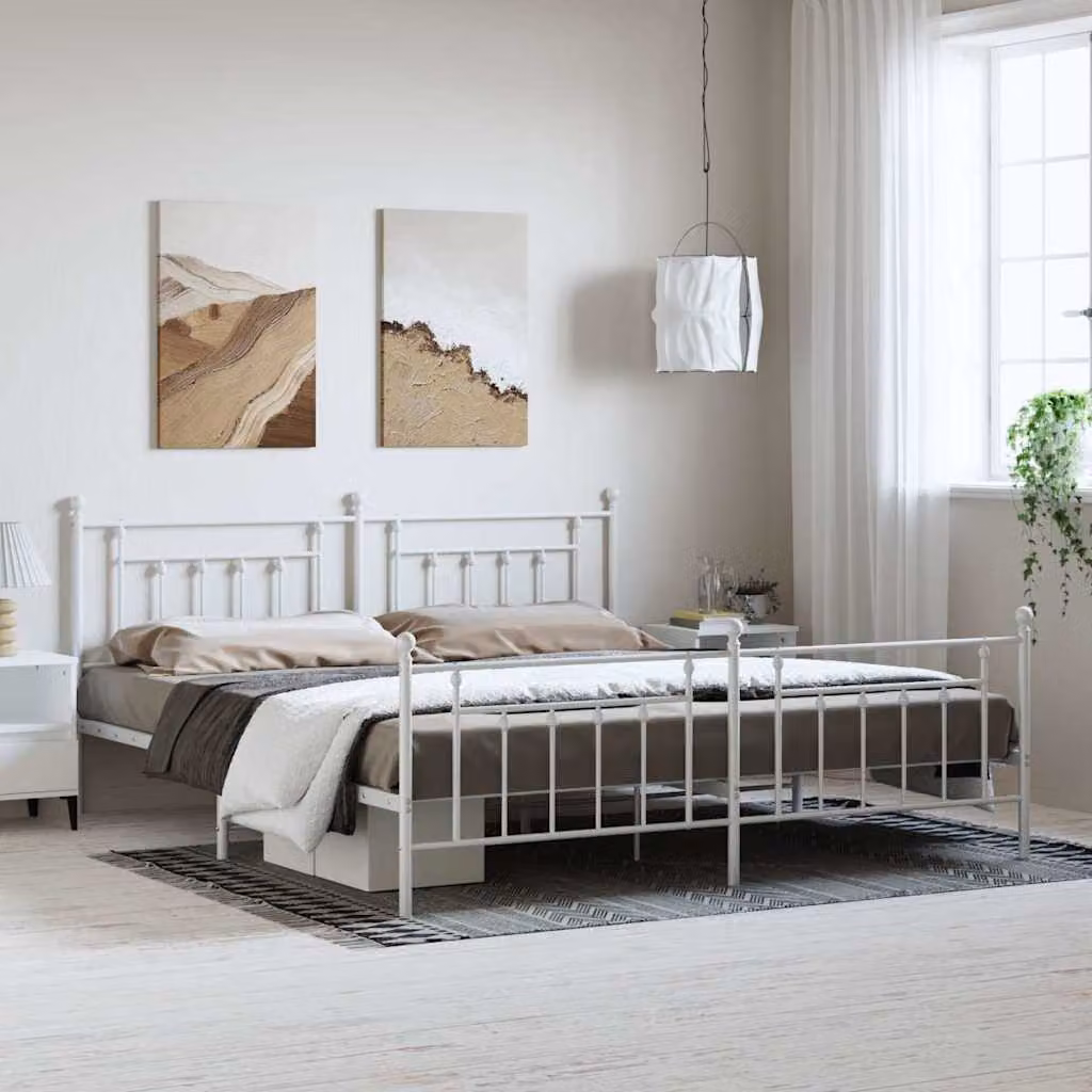vidaXL Giroletto in metallo con testiera e pediera, Bianco, L: 198 cm, P: 207 cm