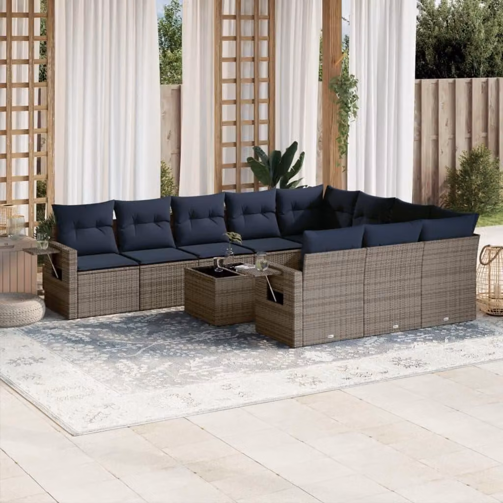 Maison Exclusive - Set da giardino 11 pezzi con cuscini, grigio, polyrattan