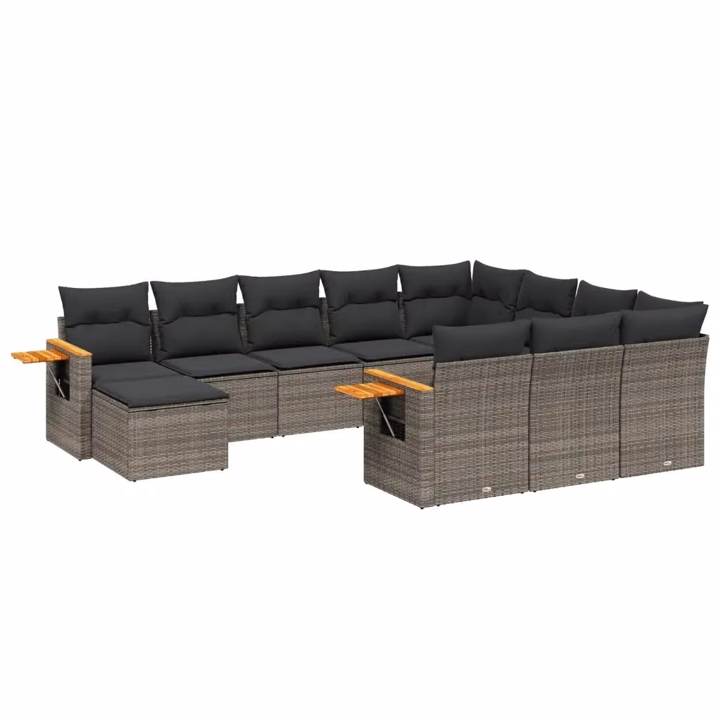 vidaXL Set Divani da Giardino 11 pz in Polyrattan Grigio con Cuscini e Tavolino da Esterno – 2