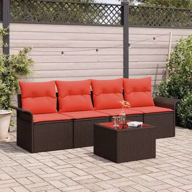 Set di divani 5 pz Marrone polyrattan 3345234