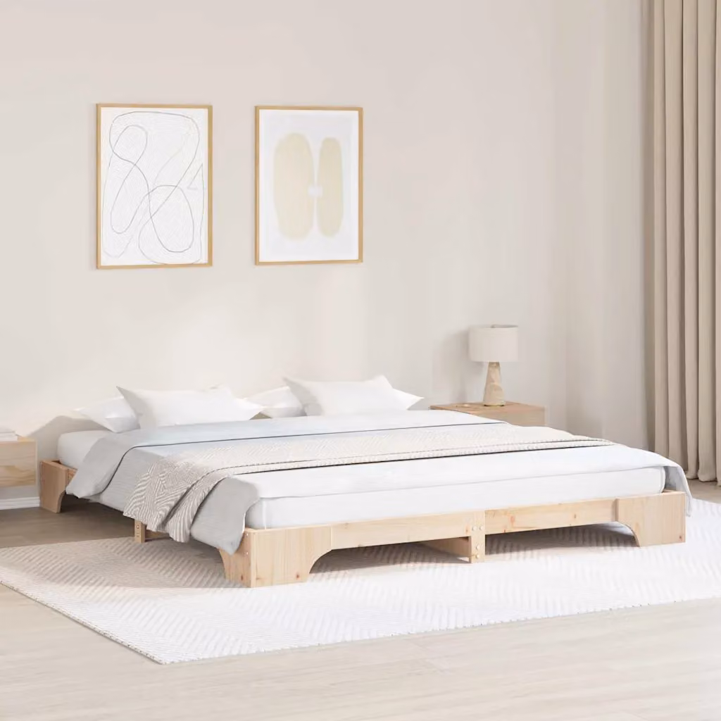 Struttura del letto moderna vidaXL in pino massello naturale con doghe fisse L/P/H: 200 x 200 x 170 cm