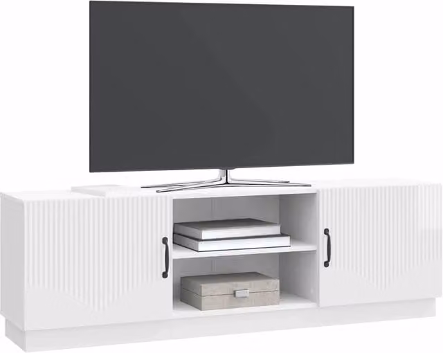 Mobile TV moderno Design In bianco lucido con illuminazione integrata e scomparti multimediali L/P/H: 150 x 31 x 47 cm – 1