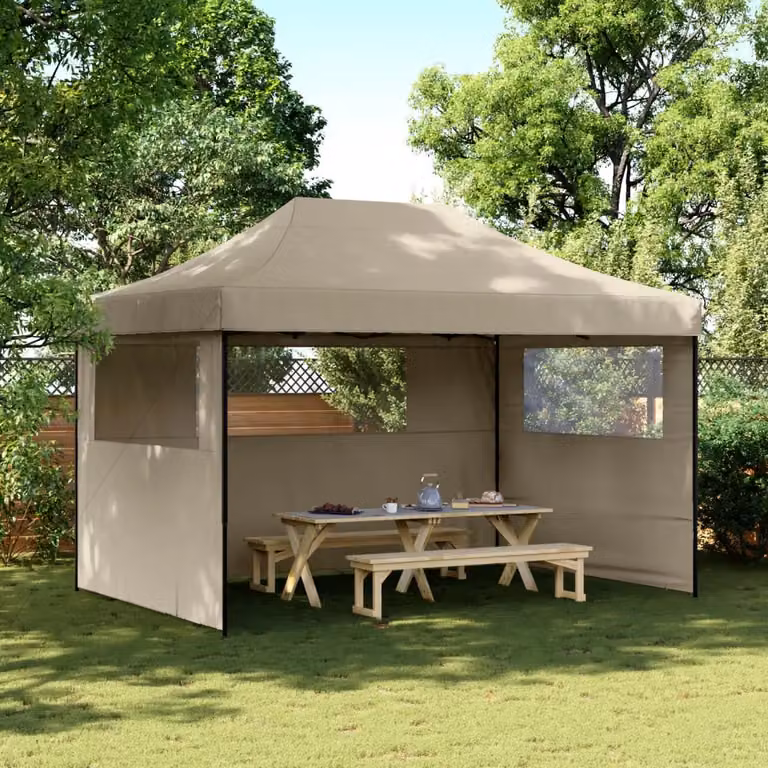 Tendone per feste pieghevole pop-up vidaXL con 3 pareti color tortora