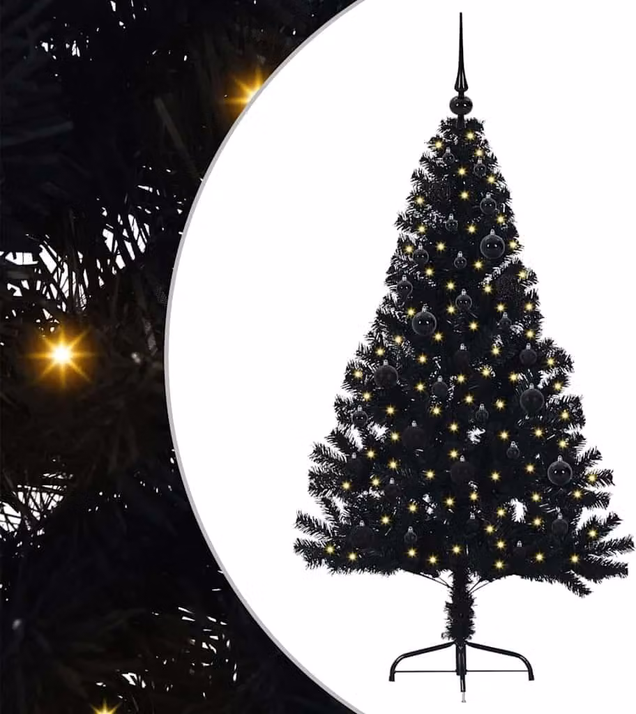 Albero di Natale artificiale con luci integrate Nero 150 cm PVC