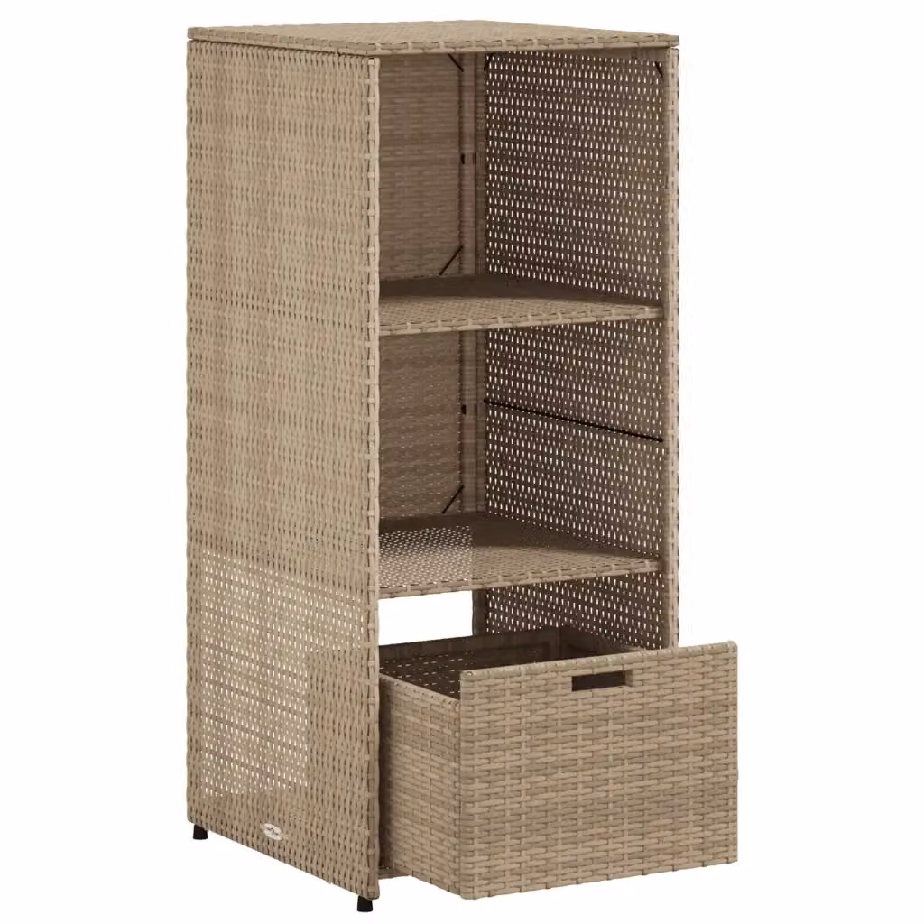 Mobile contenitore da giardino moderno in resina intrecciata beige con ripiani interni L: 50 cm, P: 55 cm, H: 115 cm – 2