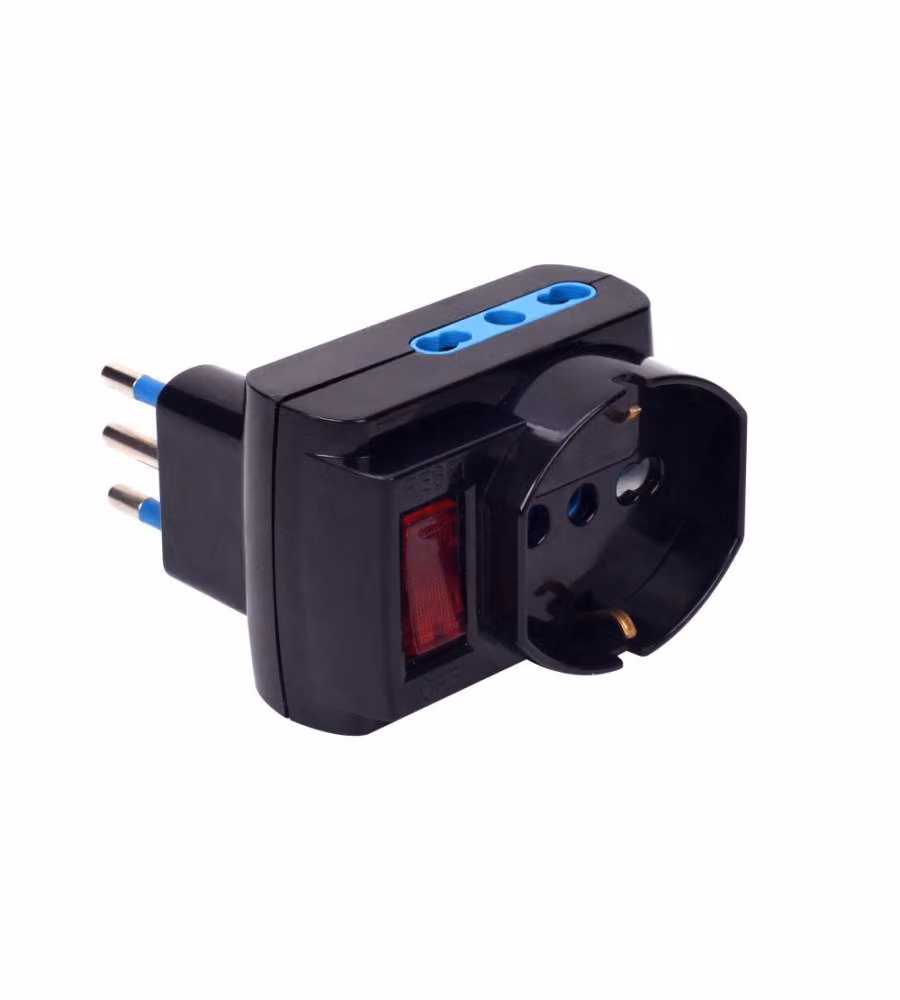 Adattatore multipresa Poly Pool con interruttore di sicurezza, 3 prese grandi, 2 bivalenti 10/16A 2P+T e 1 presa 250V, nero – 2