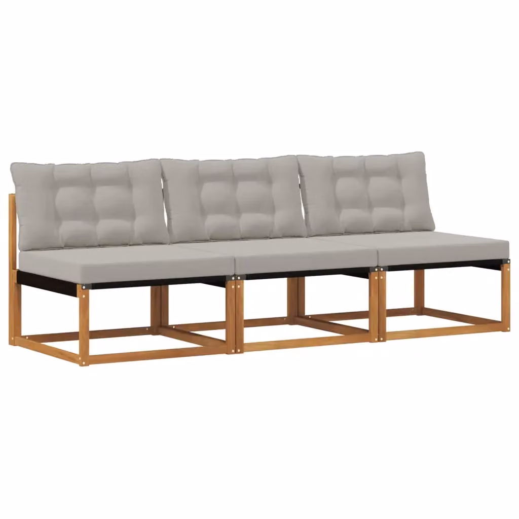 Set di 3 divani centrali da esterno vidaXL in legno di acacia massello con cuscini in tessuto textilene grigio o marrone – 2