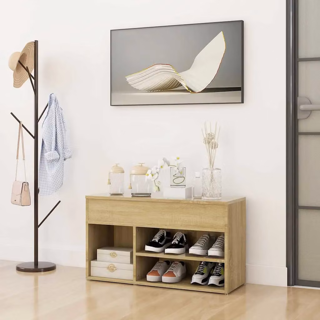 Panca porta scarpe moderna vidaXL in legno Rovere Sonoma, L: 80 cm, P: 30 cm, H: 45 cm