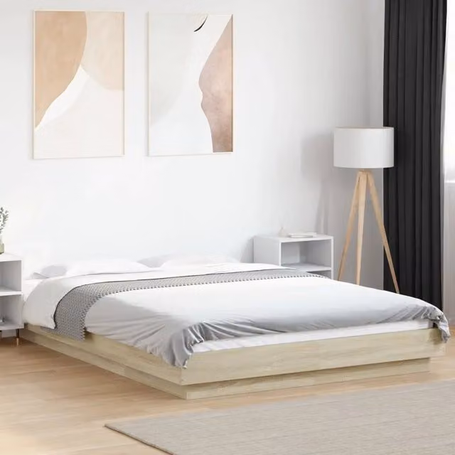Letto con rete a doghe fisse vidaXL in legno Rovere Sonoma, L/P: 140 x 200 cm – 1