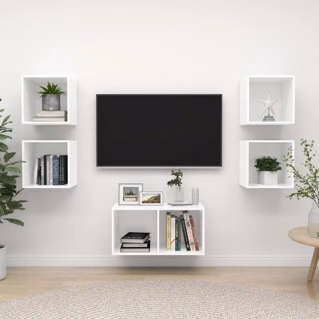 Set di mobili porta TV da 5 pezzi vidaXL in legno multistrato bianco stile minimalista per soggiorno