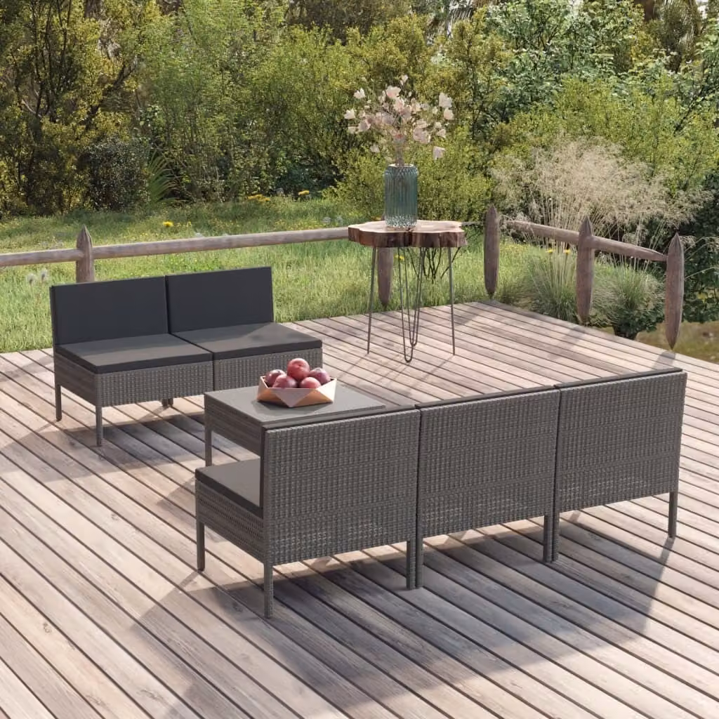 Maison Exclusive - Set da giardino da 6 pezzi con cuscini in rattan sintetico grigio