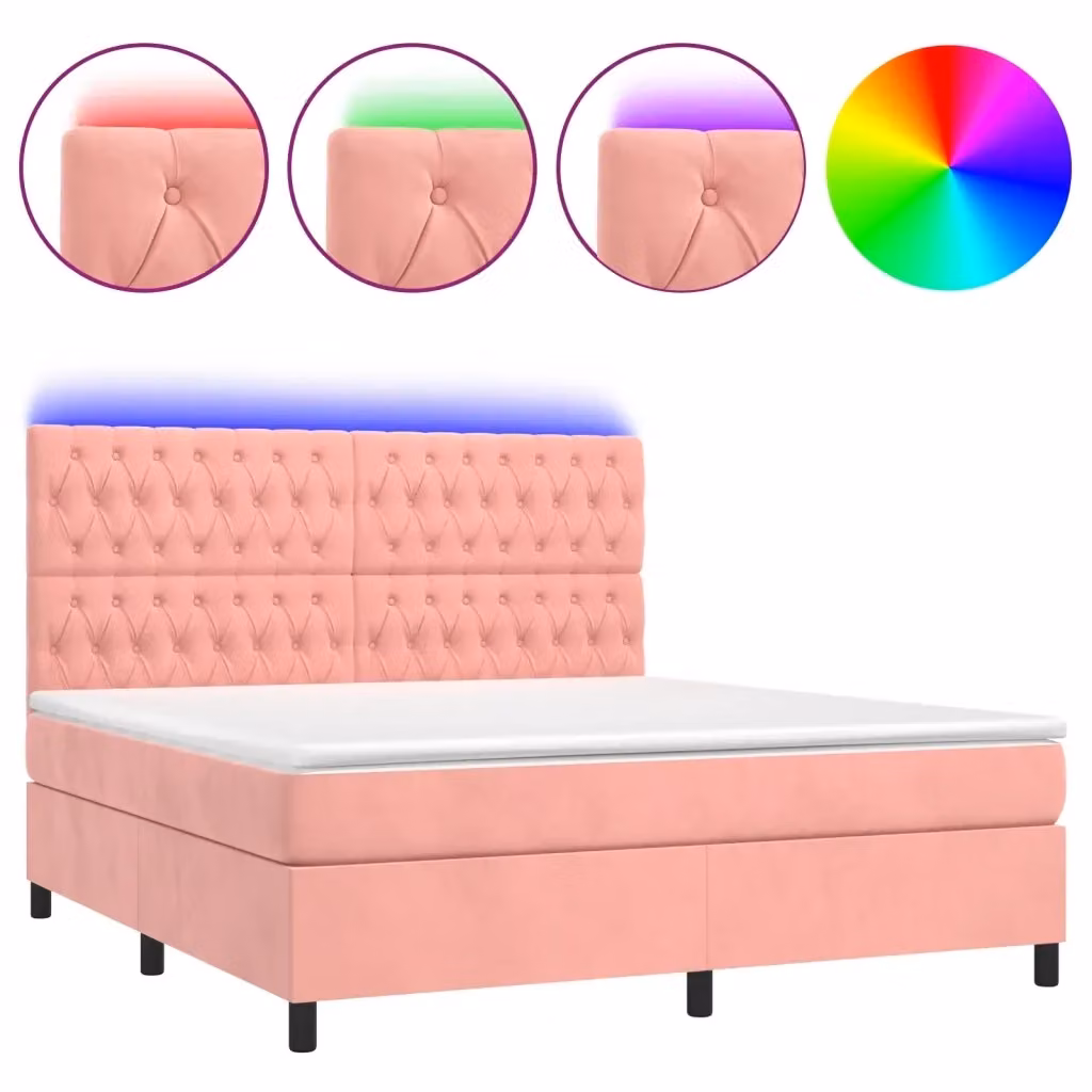 Letto a molle vidaXL in velluto rosa con illuminazione LED sottostante e porta USB, L/P: 160 x 200 cm – 2