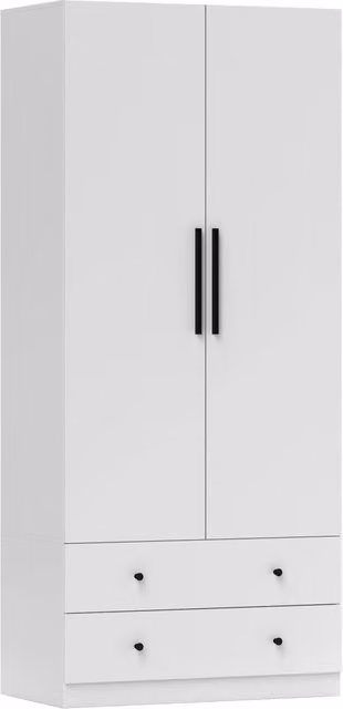 Armadio a 2 Ante con Appendiabiti e 2 Cassetti ¨C Zephmum ¨C Bianco MDF 120x200x50