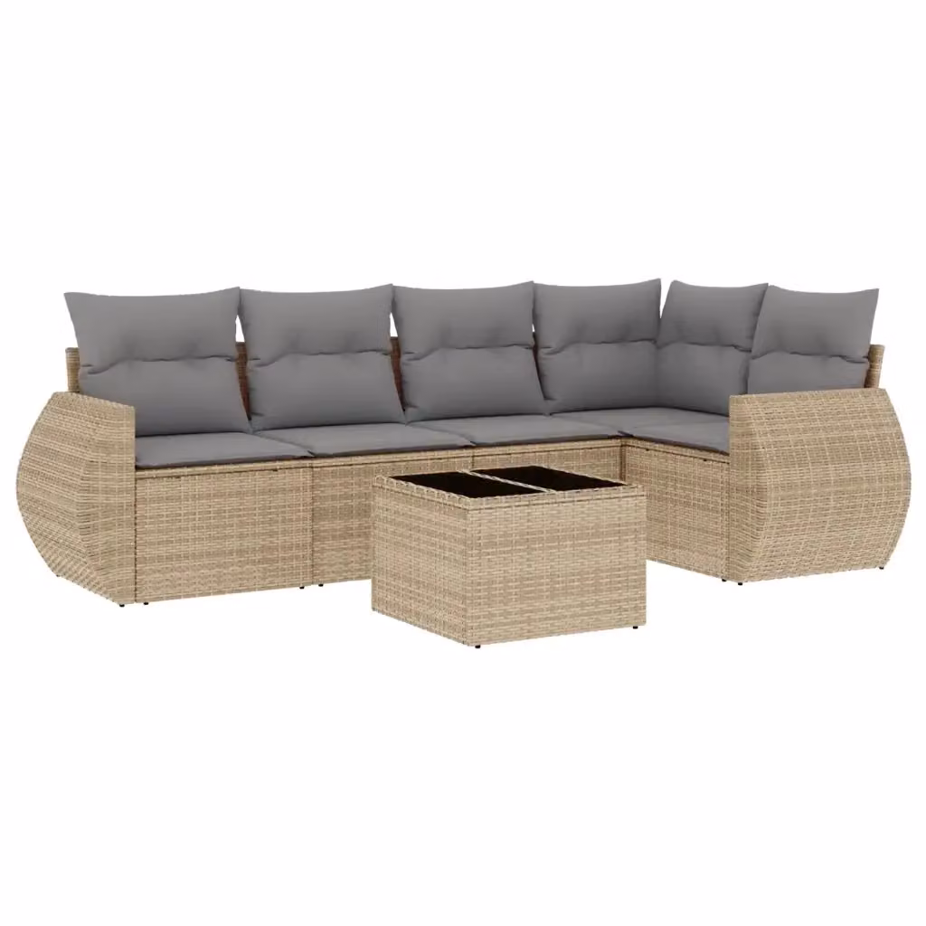 Set Divano da Giardino a L vidaXL 6 pz con Cuscini Beige e Tavolino in Polyrattan e Metallo – 2