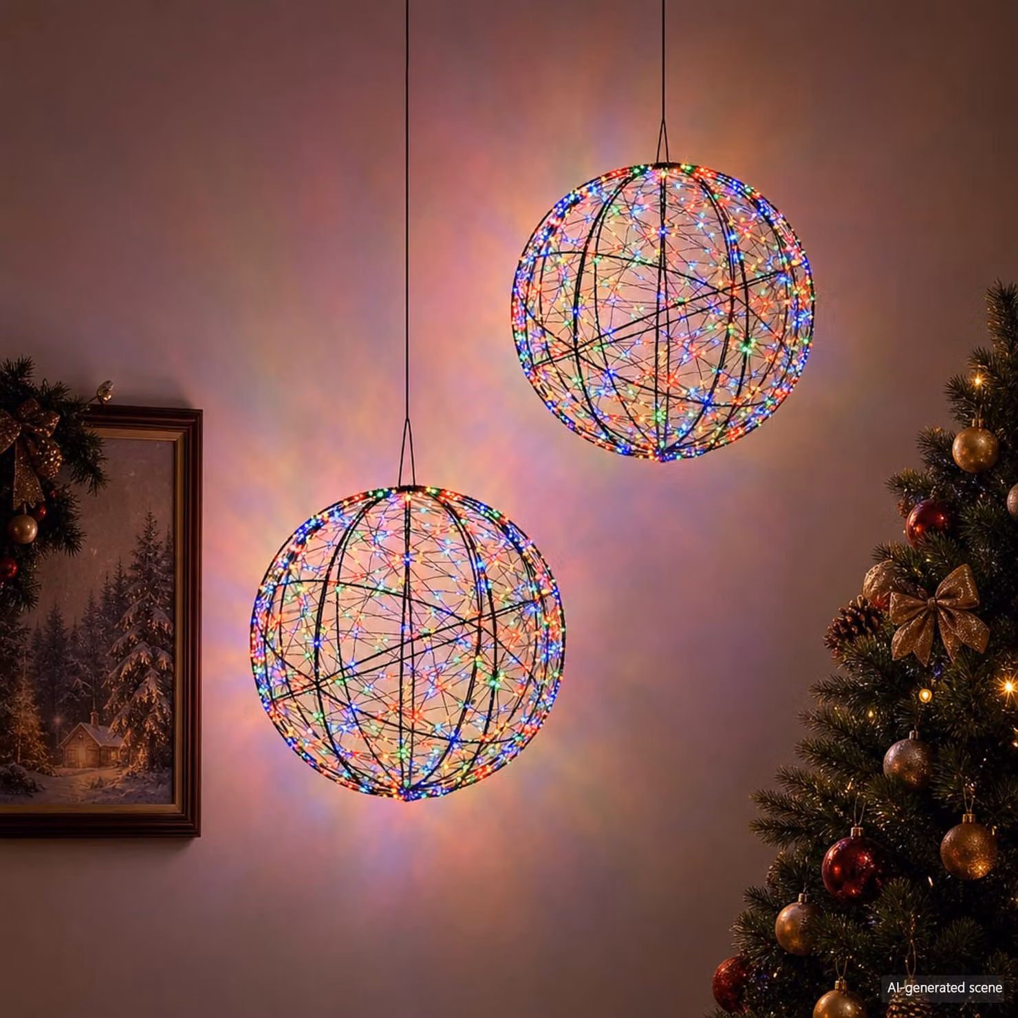 vidaXL Luce a punta di Natale 2 pz 1000 LED Multicolore Ø 40 x 42 cm