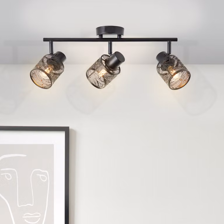 BRILLANTE plafoniera nera BANO | Faretto da soffitto a 3 pezzi con paralume a motivi floreali | 3x E14 max. 40W | metallo