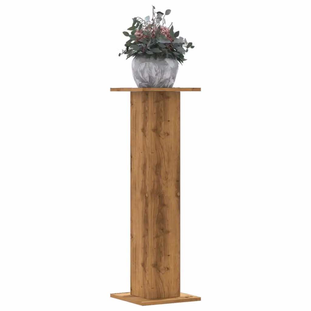 Set di 2 supporti per piante vidaXL in stile rustico color rovere, realizzati in legno e MDF, L/P/H: 30 x 30 x 95 cm